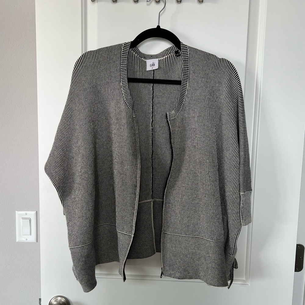 Cabi Zip Cardigan Size M Black/White Stripe